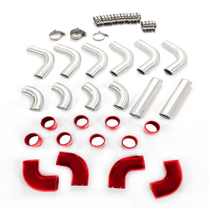 Bethesda Industrial 3" DIY Polished Intercooler Piping w/ U Pipe Red Silicone Coupler + Clamp Kit