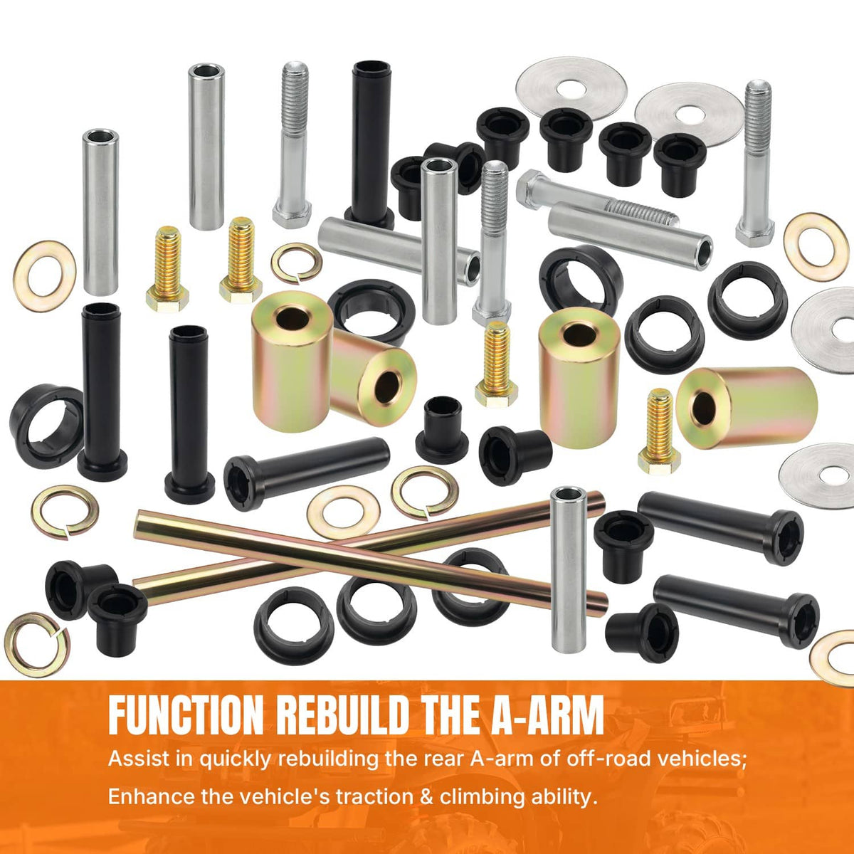 Bethesda Industrial Rear Left & Right A-Arm Bushing Shafts Blots Kit for 03-10 Polaris Sportsman 500