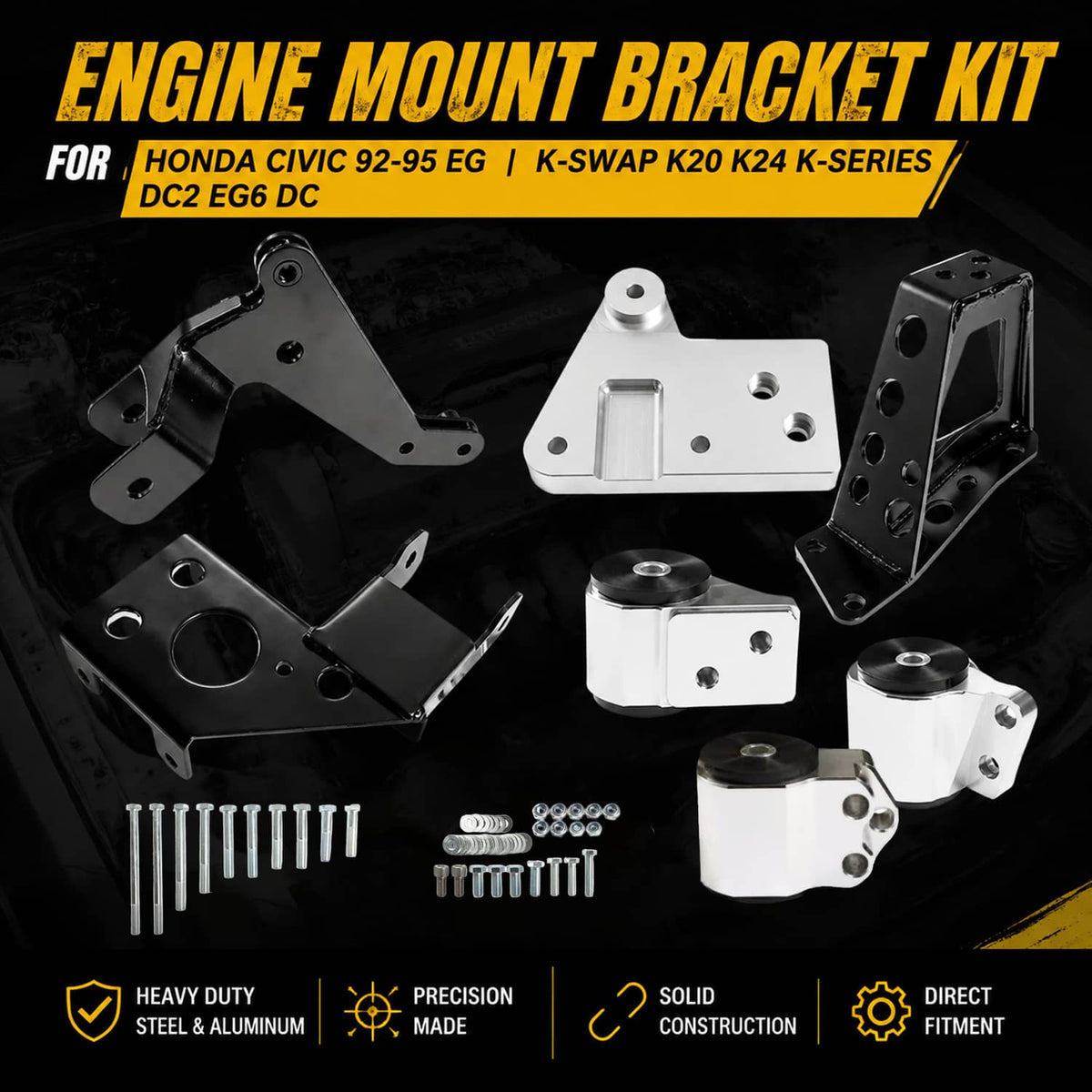 Bethesda Industrial Engine Mount Bracket for Honda Civic 92-95 EG K-Swap K20 K24 K-Series DC2 EG6 DC