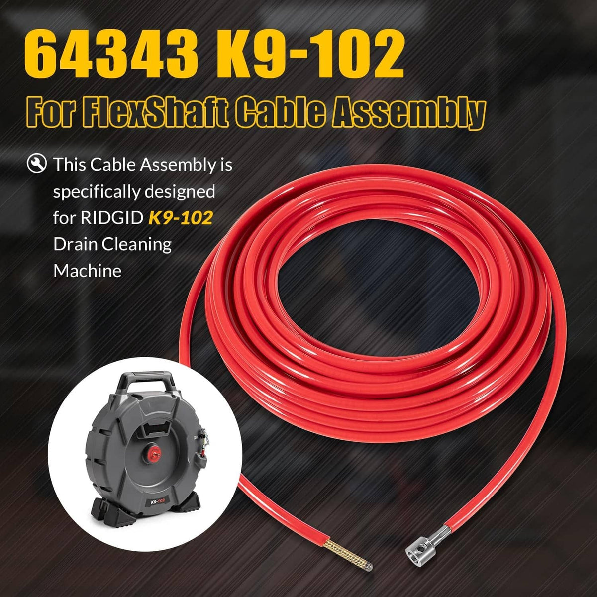 Bethesda Industrial Replace for FlexShaft Cable Assembly 64343 K9-102, 50ft, for 1-1/4” to 2” Pipes