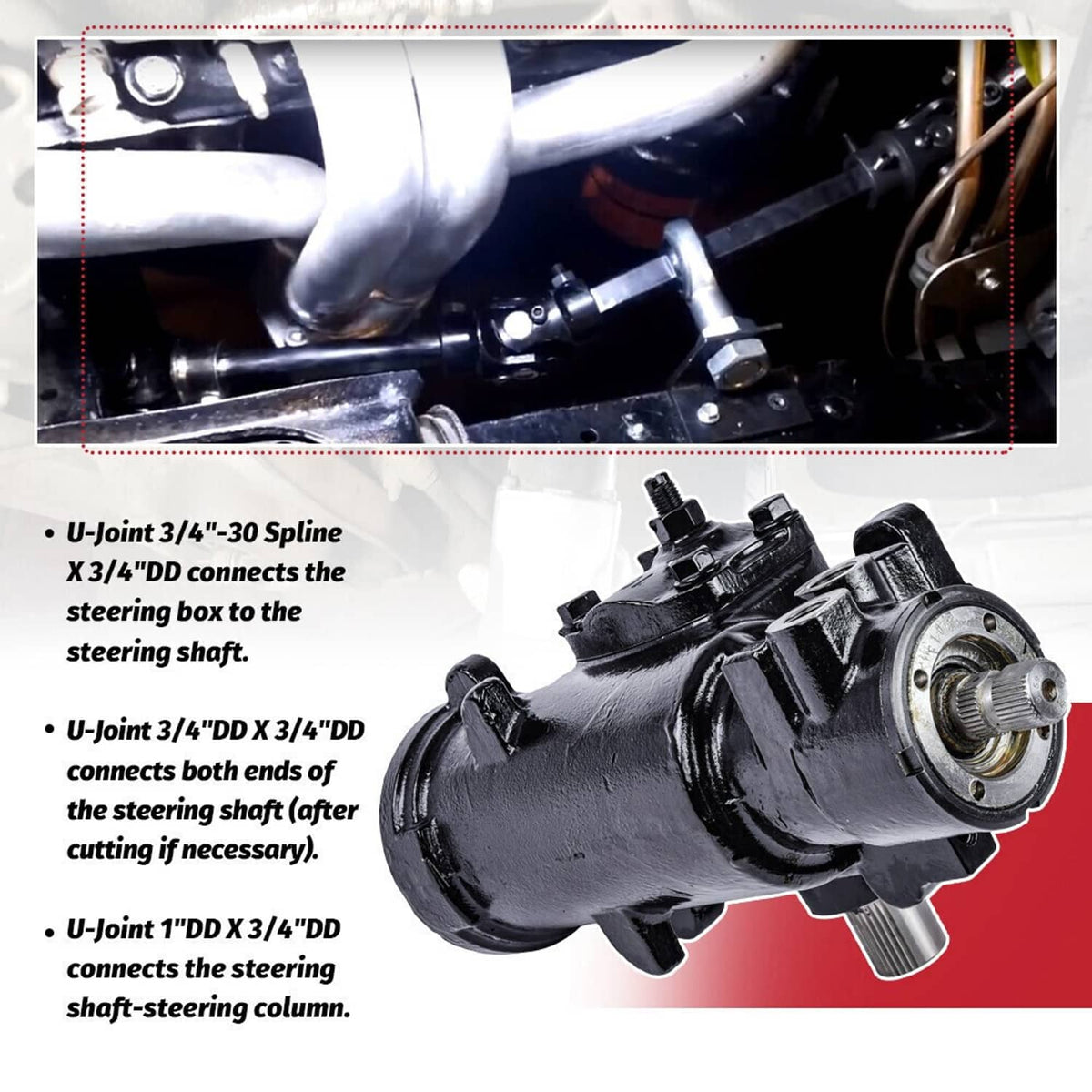 Bethesda Industrial Steering Box U Joint 36" Steel Steering Shaft + 3/4" Support Bearing GM - Black