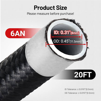 Bethesda Industrial 20FT 6AN 3/8" E85 PTFE LS Swap EFI Fuel Line Fitting Nylon Braided Fuel Kit New