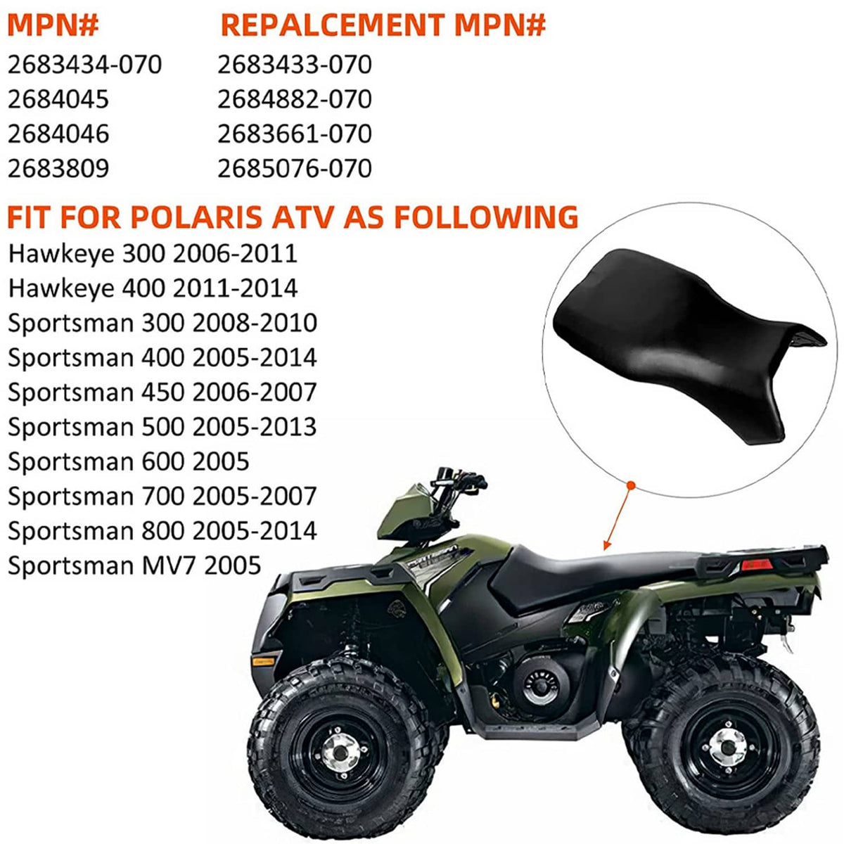 Bethesda Industrial ATV Complete Seat Cover Black for Polaris Sportsman 500 700 800 EFI HO 2005-2013
