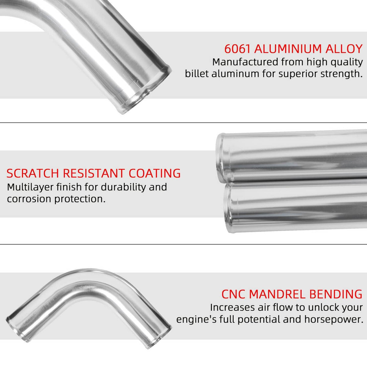 Bethesda Industrial Universal 2" Inch Polished Intercooler Pipe Kit + Silicone Hose + Clamp