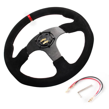 Bethesda Industrial 14" 350mm Racing Suede Leather Steering Wheel With Horn Button+Quick Release Kit