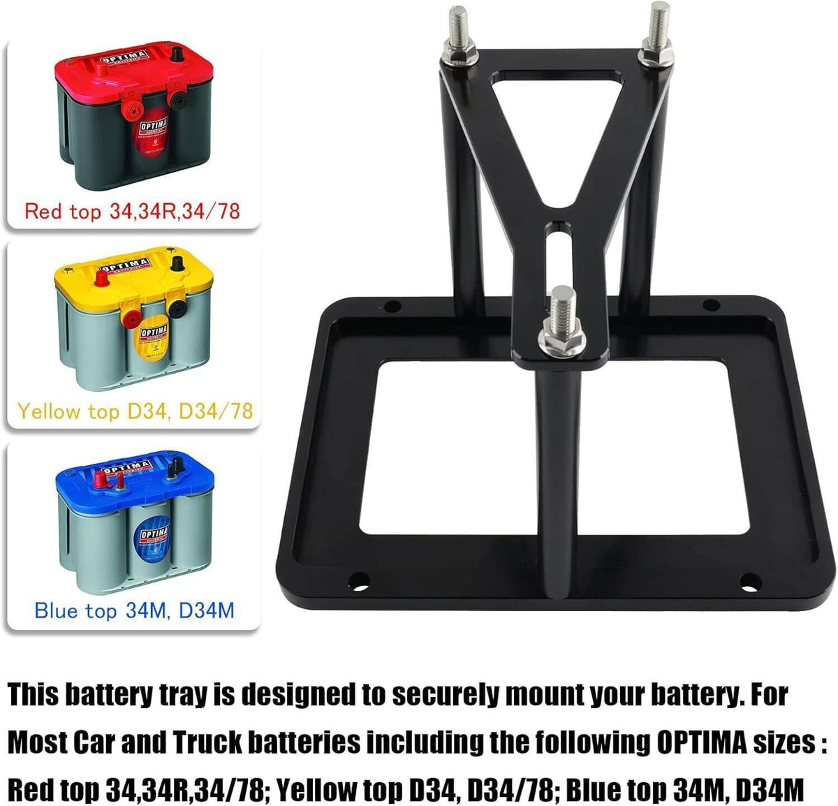 Bethesda Industrial Aluminum Billet Battery Tray Hold Down Trunk Relocation Box Racing Mount Black