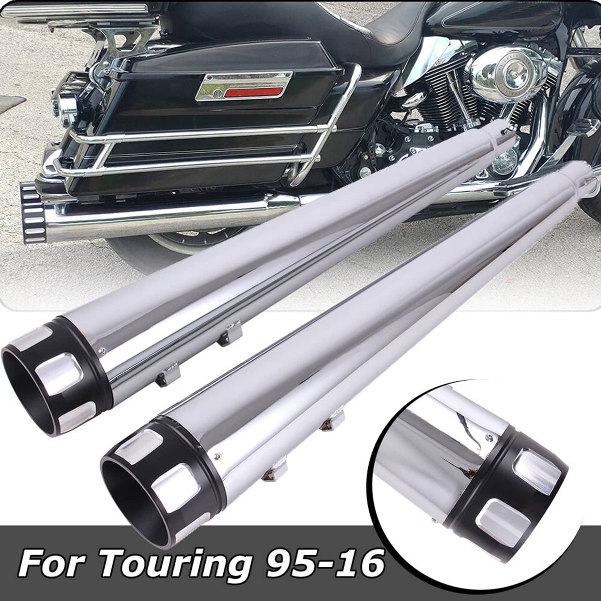 Bethesda Industrial Left Right Megaphone Exhaust Pipes for Harley Touring 1995-2016 Road King Glide