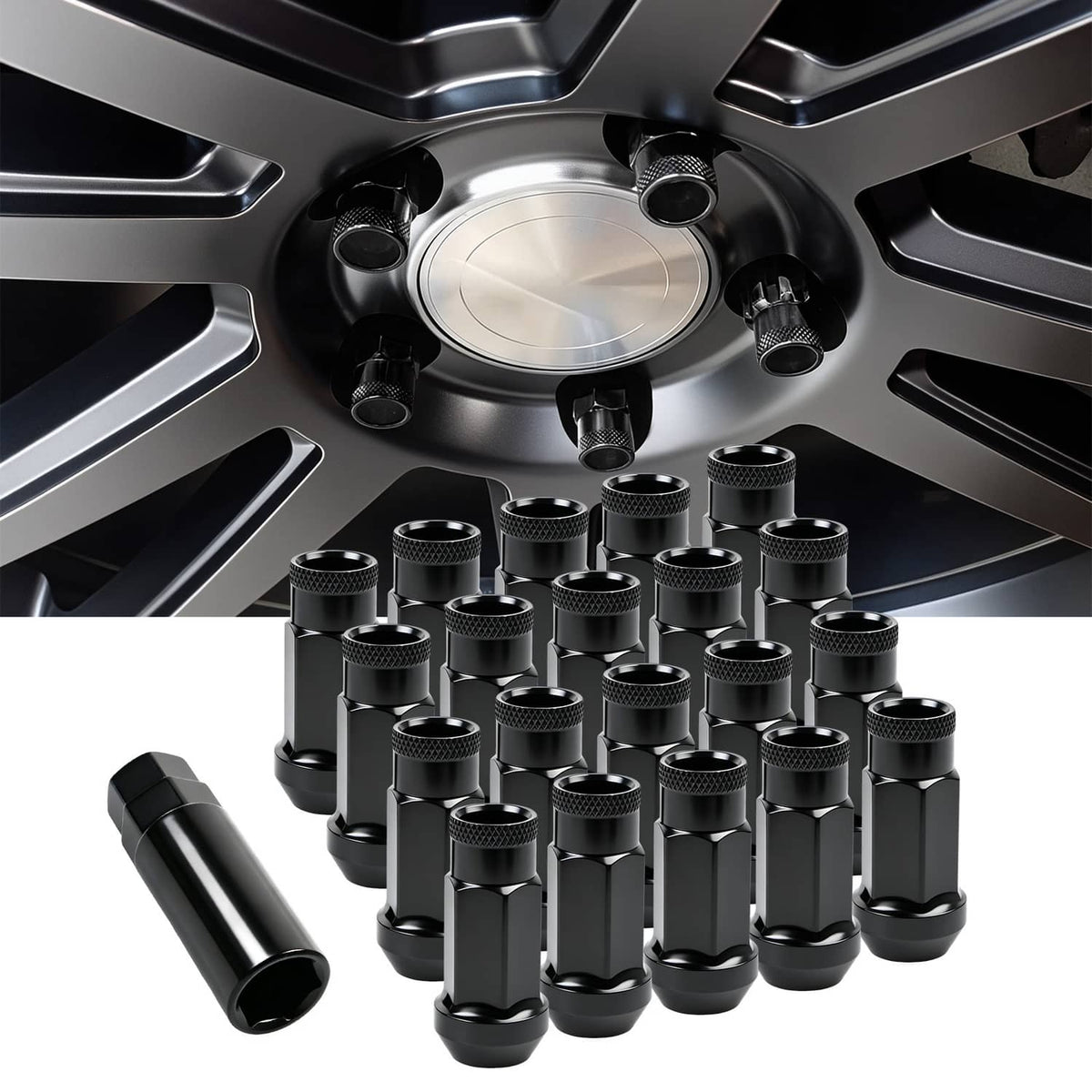 Bethesda Industrial 20Pcs M12x1.5mm Extended Steel Open Ended wheel Lug Nuts For Toyota Honda Black