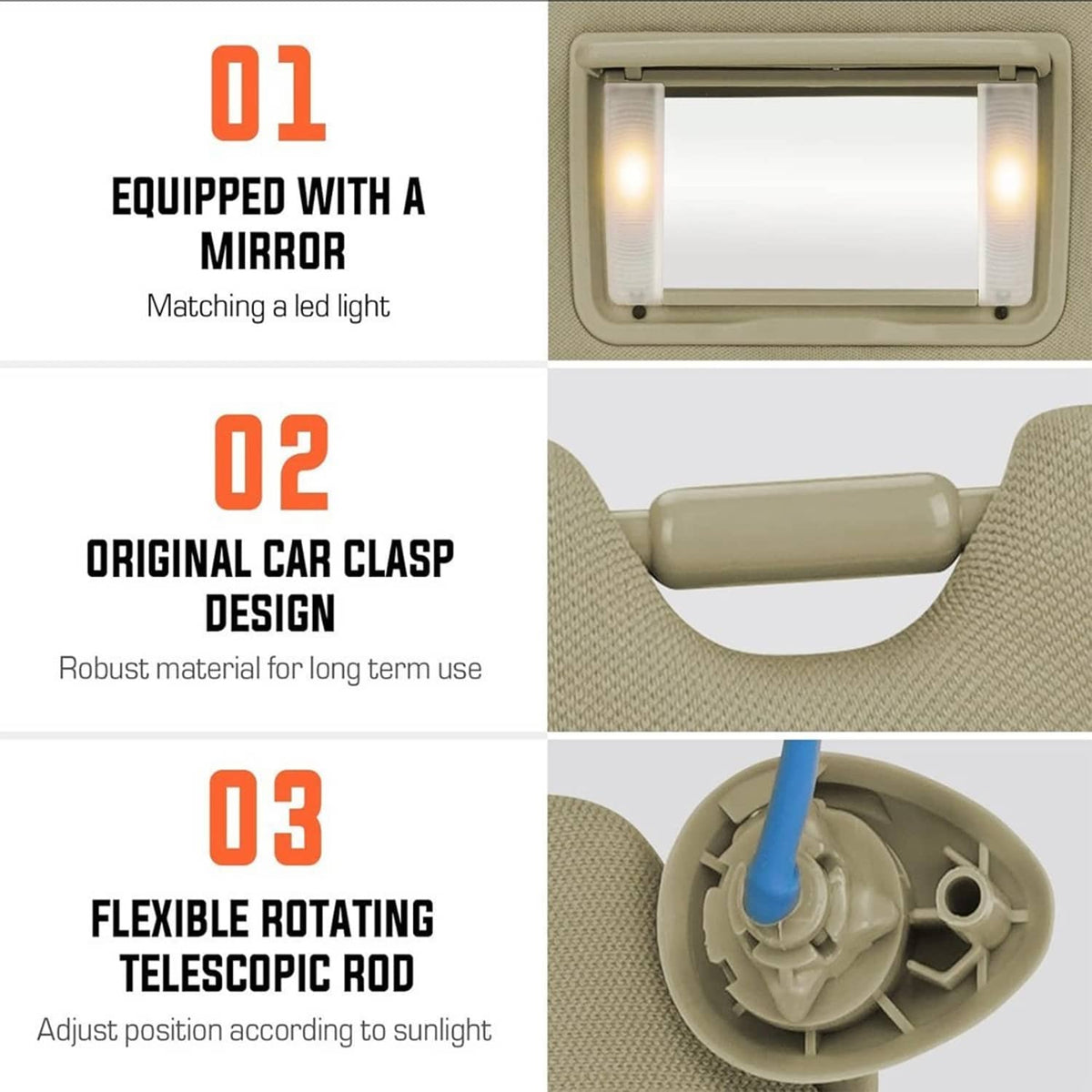 Bethesda Industrial Left Driver Side Sun Visor w/ Light & Mirror For 2008-2017 Honda Accord Beige