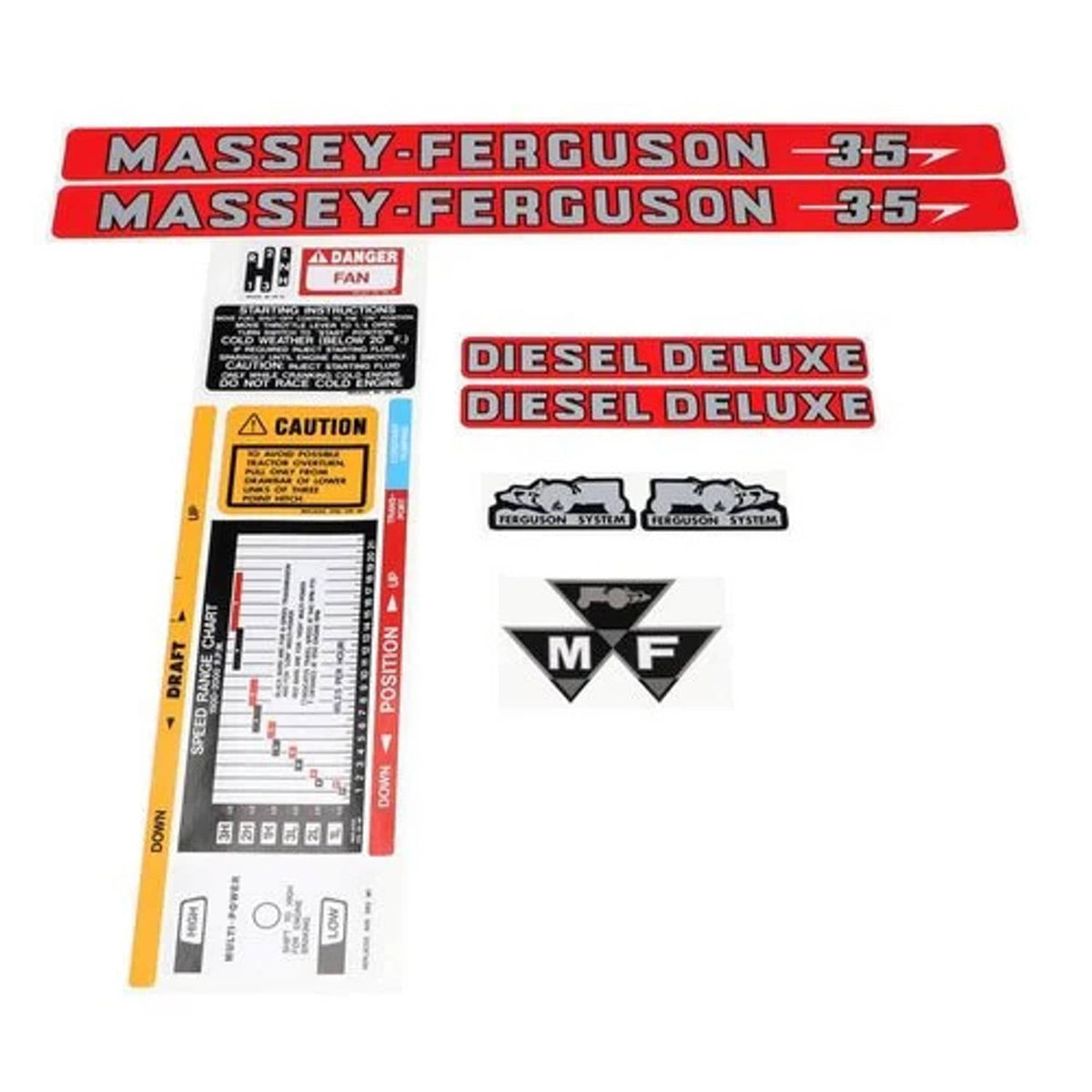 Bethesda Industrial Decal Set - Deluxe Diesel 35 fits Massey Ferguson 35X