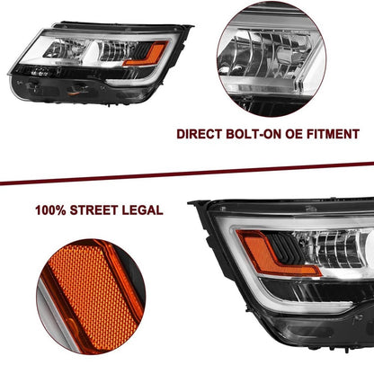 Bethesda Industrial New Pair Headlights Assembly LH+RH For 2016-2019 Ford Explorer Chrome w/ LED DRL