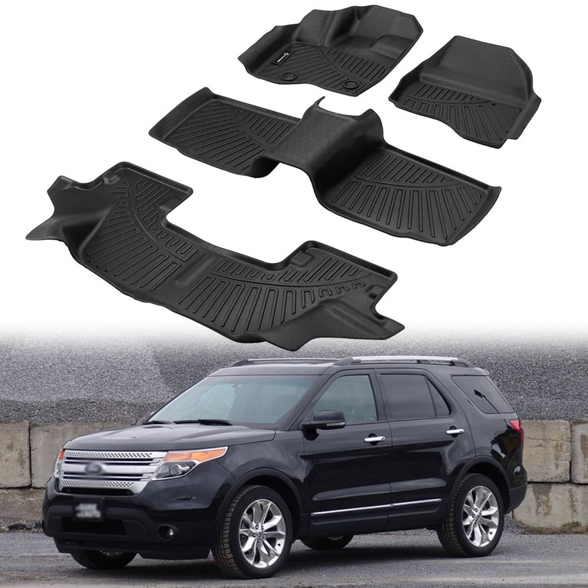 Bethesda Industrial Floor Mats For 2011-2014 Ford Explorer Bench Seating All Weather (3 Rows Liners)