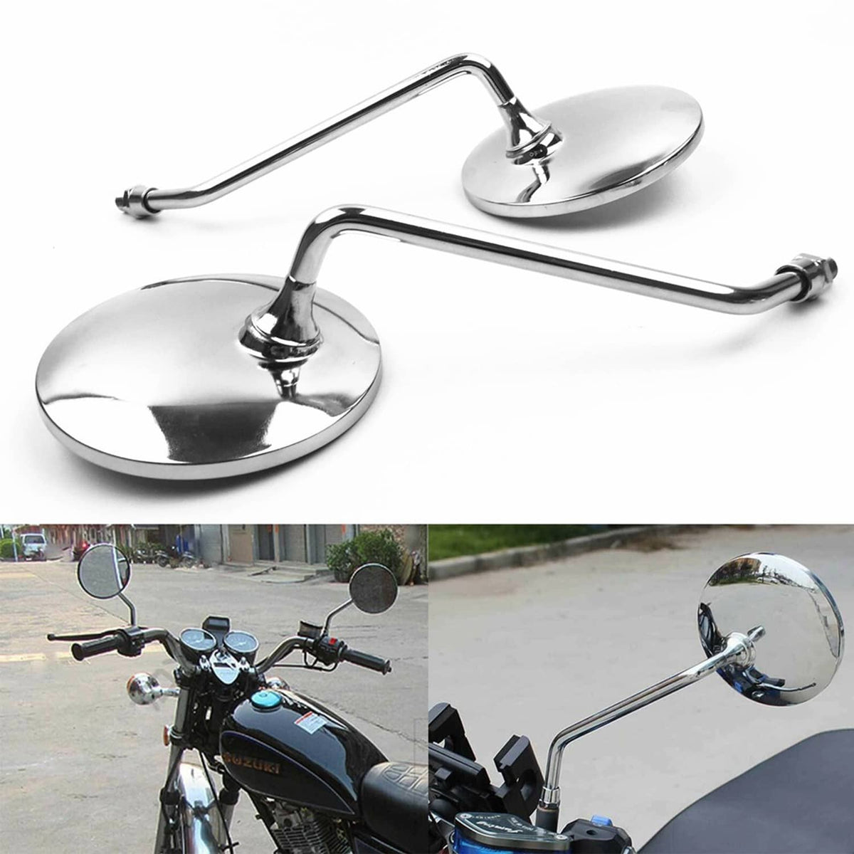 Bethesda Industrial Chrome Motorcycle Classic Round Rearview Side Mirrors 10mm For Honda CB 350 450