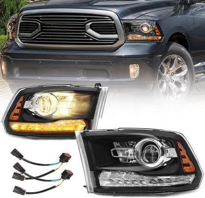 Bethesda Industrial Fit For 2009-2018 Dodge Ram 1500 2500 3500 Black Projector Headlights w/ LED DRL