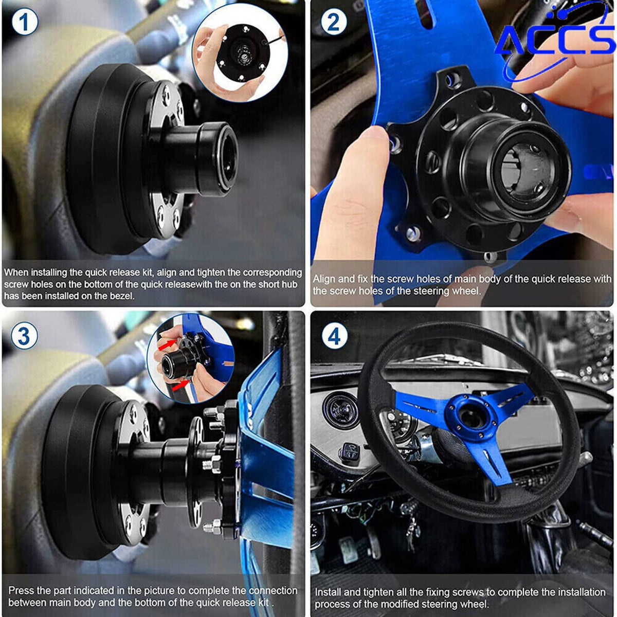 Bethesda Industrial 14" 350mm Racing Suede Leather Steering Wheel With Horn Button+Quick Release Kit