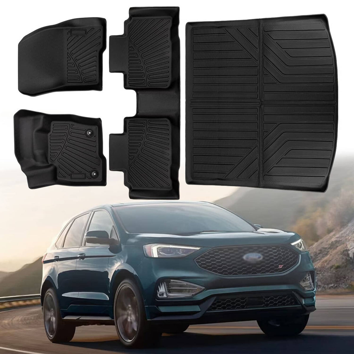 Bethesda Industrial Car Floor Mats & Cargo Liner for 2015-2025 Ford Edge TPE All Weather Rubber New