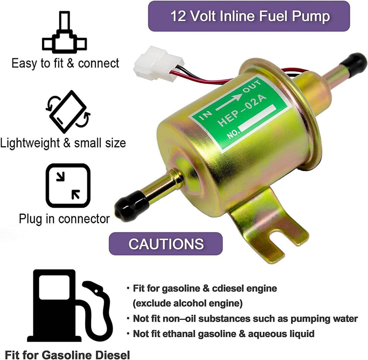 Bethesda Industrial HEP-02A Inline Fuel Pump 12v Electric Transfer Low Pressure Gas Diesel Fuel Pump