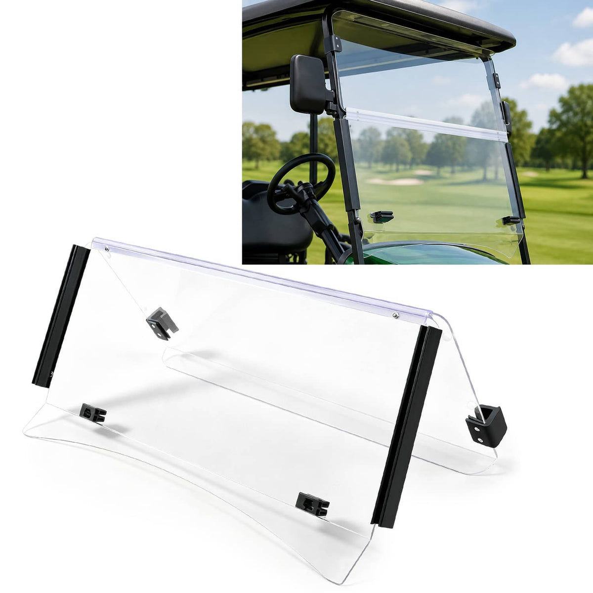 Bethesda Industrial For EZGO TXT 2014- up Clear Folding Golf Cart Windshield Windscreen