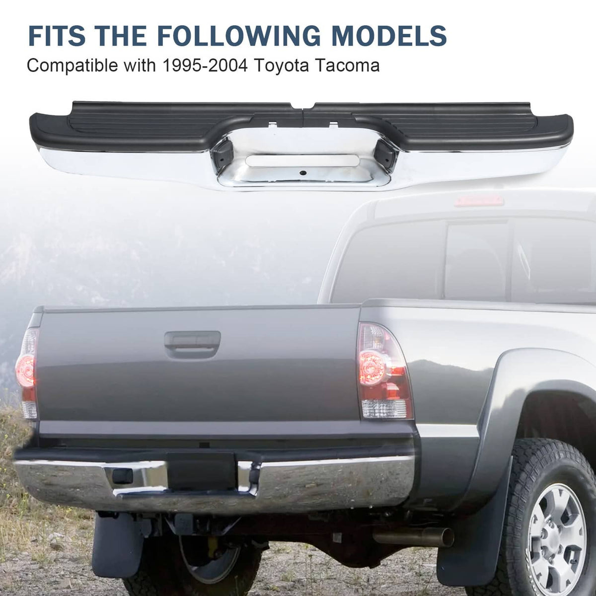 Bethesda Industrial Complete Steel Rear Step Bumper Assembly For Toyota Tacoma 1995-2004 Chrome