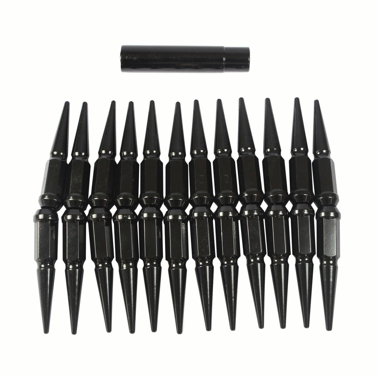 Bethesda Industrial 24PCS Spike Lug Nuts 14x1.5 Black For Chevy Silverado Tahoe 4.4" Tall with Key