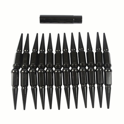 Bethesda Industrial 24PCS Spike Lug Nuts 14x1.5 Black For Chevy Silverado Tahoe 4.4" Tall with Key