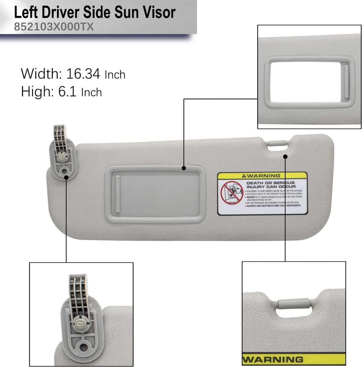 Bethesda Industrial Grey Sun Visor Makeup Mirror Left-Driver Side For 2011-2016 Hyundai Elantra MD
