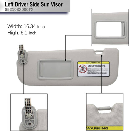 Bethesda Industrial Grey Sun Visor Makeup Mirror Left-Driver Side For 2011-2016 Hyundai Elantra MD