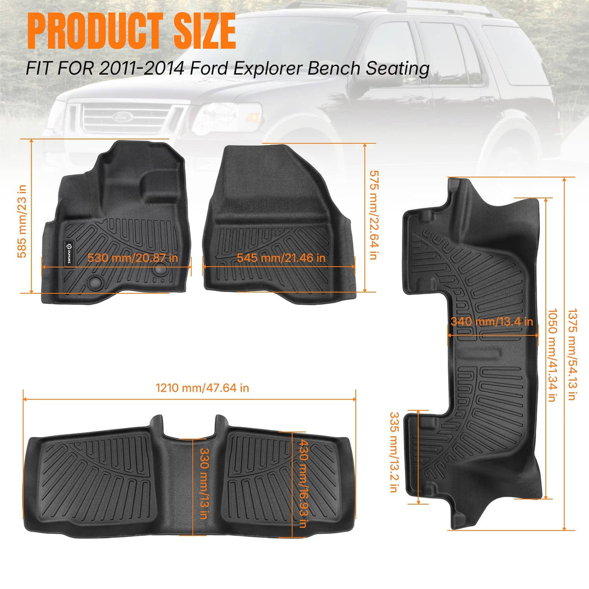 Bethesda Industrial Car Floor Mats Liners For Ford Explorer Bench Seating 2011 2012 2013 2014 TPE