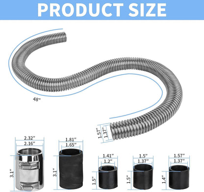 Bethesda Industrial Universal 48" Stainless Steel Radiator Flexible Coolant Water Hose W/ Caps Kit