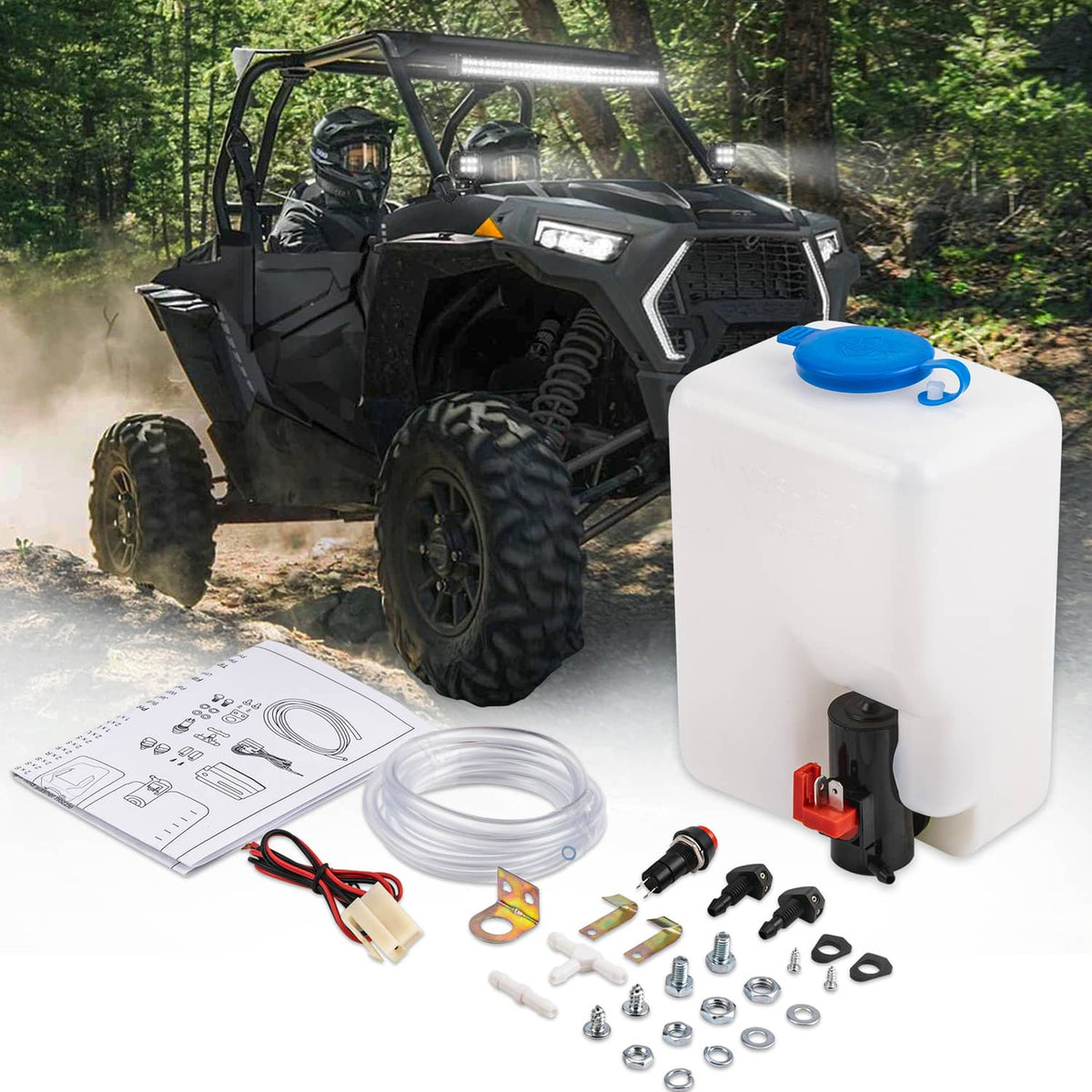 Bethesda Industrial Windshield Washer Bottle Tank Pump Wiper System Reservoir Kit 12V Universal 1.5L