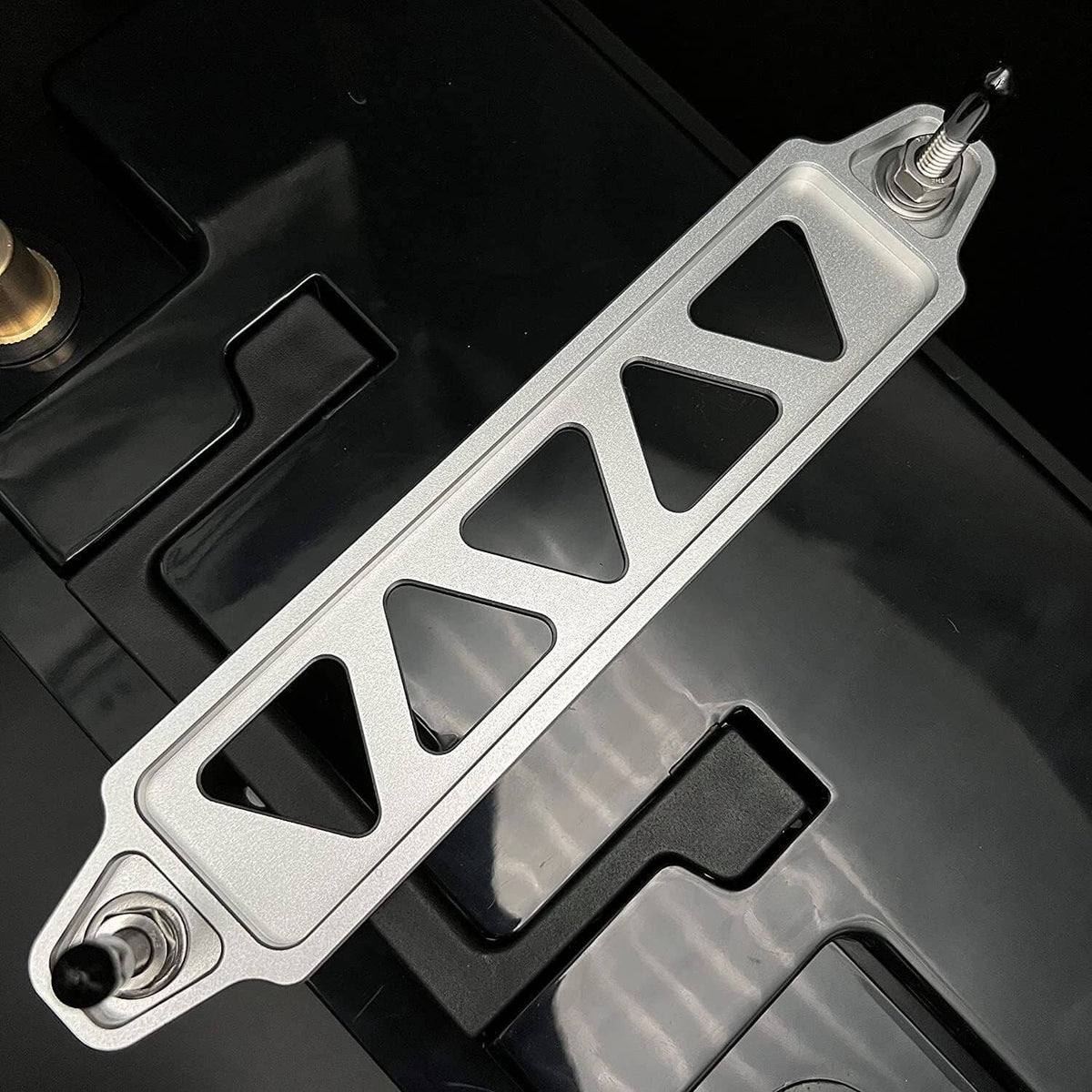 Bethesda Industrial Aluminum Car Battery Hold Tie Down Bracket Mount Kit w/ 10''J-Hooks Bolts Silver