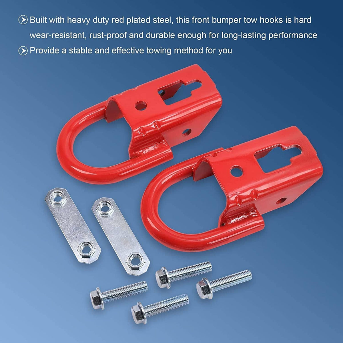 Bethesda Industrial Red 2 Pcs Towing Hooks FL3Z17N808A w/ Hardware Front For 2009-2019 Ford F150