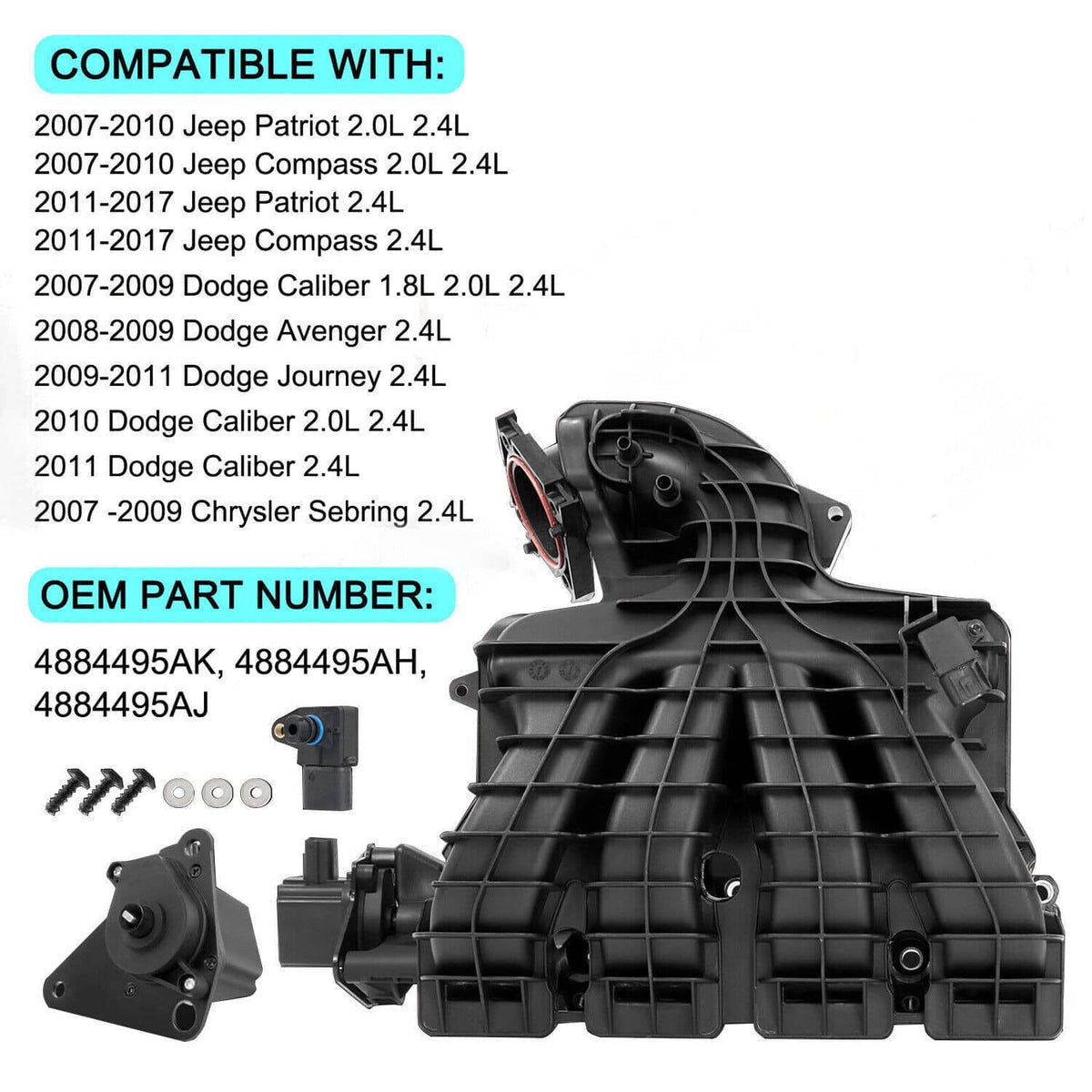 Bethesda Industrial Intake Manifold w/ Runner Control Valve Sensor For 07-17 Jeep Patriot Dodge 2.4L