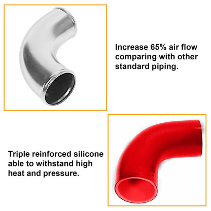 Bethesda Industrial 3" DIY Polished Intercooler Piping w/ U Pipe Red Silicone Coupler + Clamp Kit