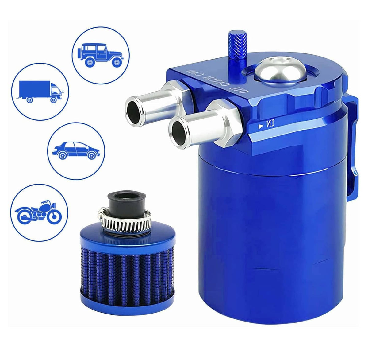 Bethesda Industrial Universal Blue Oil Catch Can Tank Kit Polish Baffled Reservoir w/Breather Filter