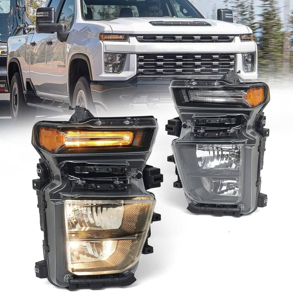 Bethesda Industrial Pair Halogen Headlights w/Bulb For 2024-2025 Chevy Silverado 2500HD 3500HD L+R