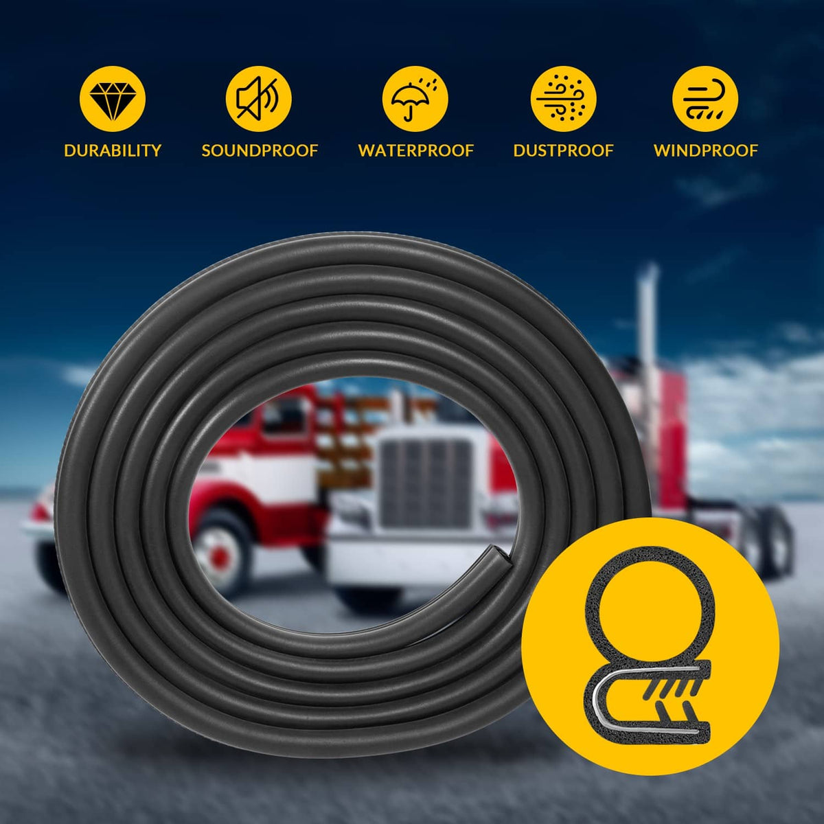 Bethesda Industrial 2 Pack R60-6001-650 Door Seal Weatherstrip 13ft for Peterbilt 377 359 370 380