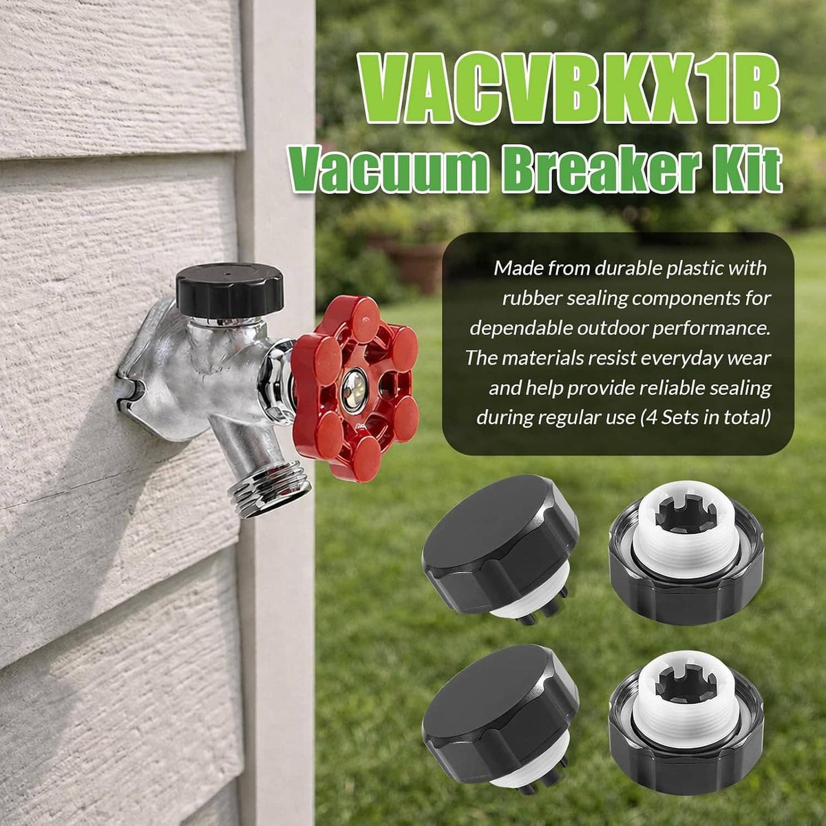 Bethesda Industrial VACVBKX1B Vacuum Breaker Kit, for Anti-Siphon Frost-Free Sillcock Valves, 4 Pack
