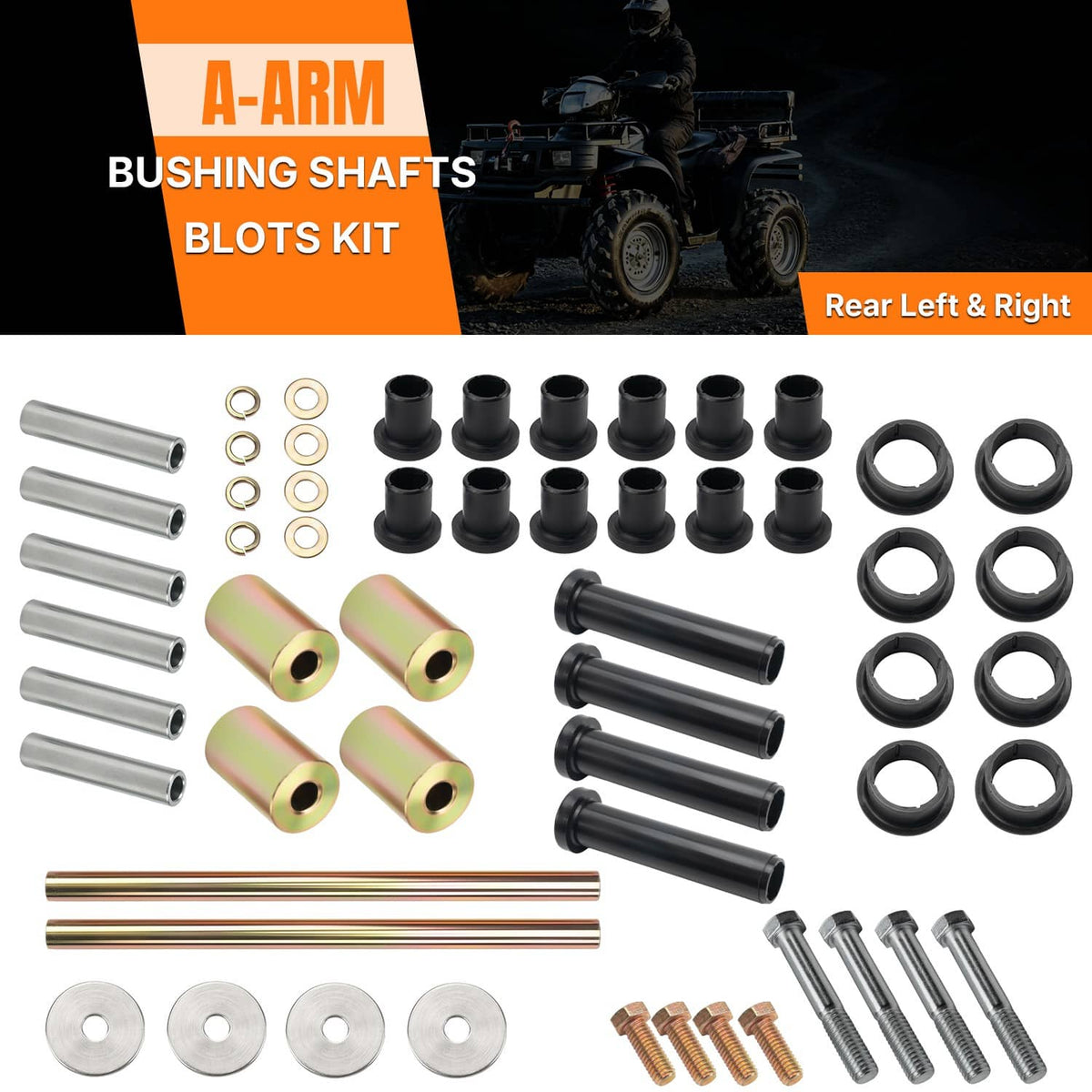 Bethesda Industrial Rear Left & Right A-Arm Bushing Shafts Blots Kit for 03-10 Polaris Sportsman 500