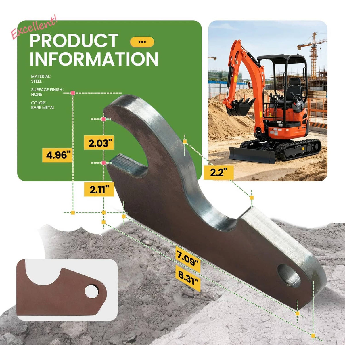 Bethesda Industrial Excavator 2 Ears Quick Attach Bucket  Attachment Fit For Kubota KX041 KX018 U17
