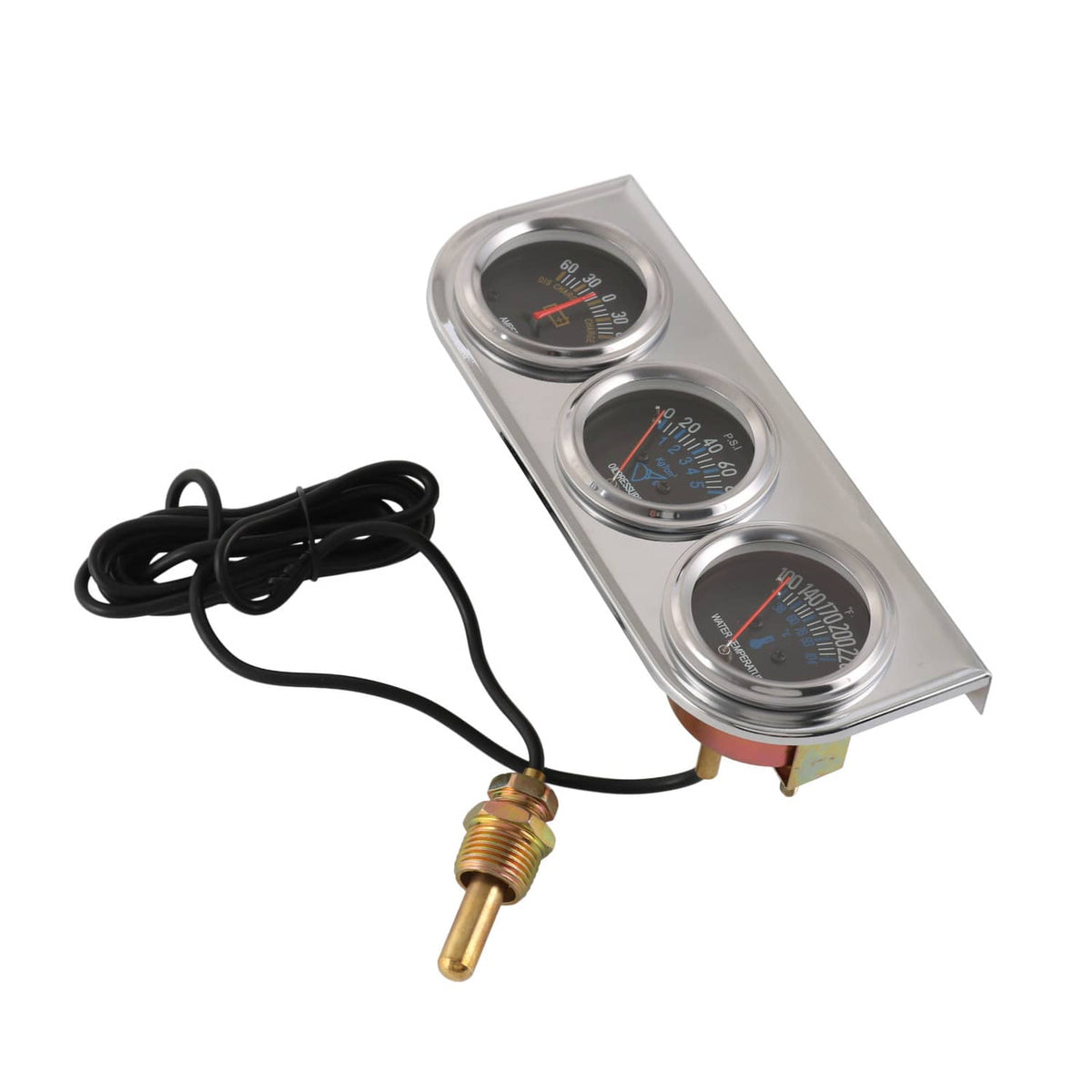 Bethesda Industrial 2" 52mm Chrome Car Triple Gauge Set Kit AMP Meter Water Temp Oil Pressure 3 in 1