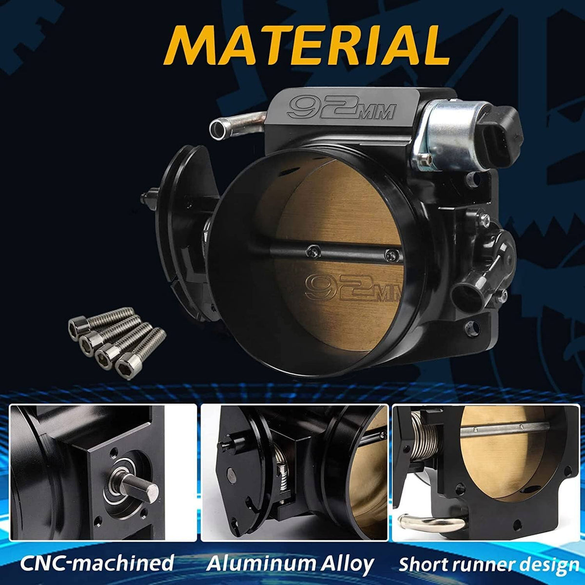 Bethesda Industrial 92MM Black Throttle body+TPS IAC+Bracket For Chevy GM Gen III LSX LS LS1 LS2 LS7