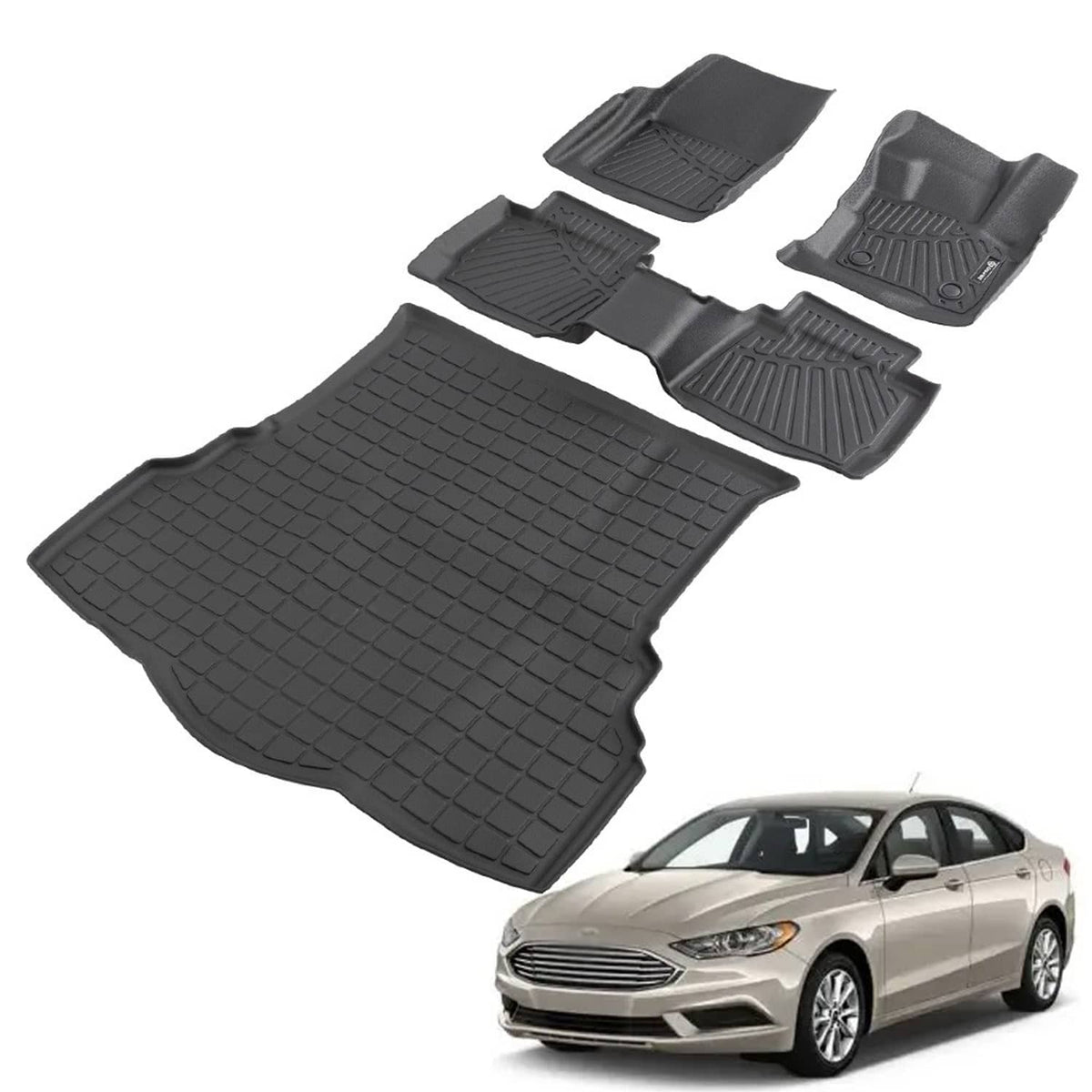 Bethesda Industrial All Weather Floor Mats & Cargo Liner Black For Ford Fusion Non Hybrid 2017-2020
