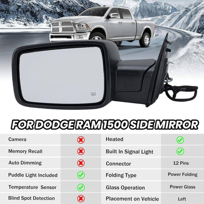 Bethesda Industrial Left Side Mirror For 2013-2019 Ram 1500 Chrome Power Fold+ Heated+Temper Sensor