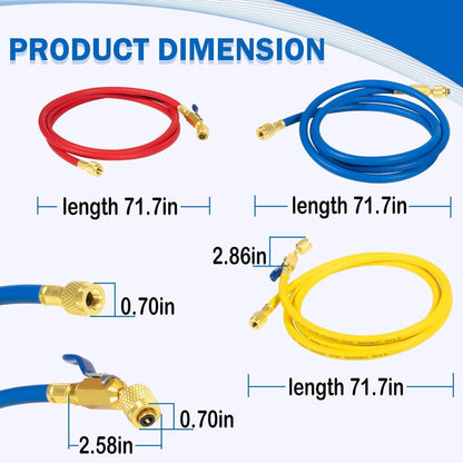 Bethesda Industrial 29986 Plus II 72" Hose 1/4" Compact Ball Valve End Refrigerant Charging Hose
