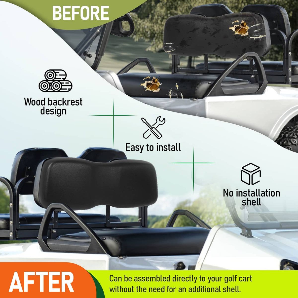 Bethesda Industrial For Club Car DS 2000.5-up Golf Cart Front Seat Back & Bottom Cushion Assembly