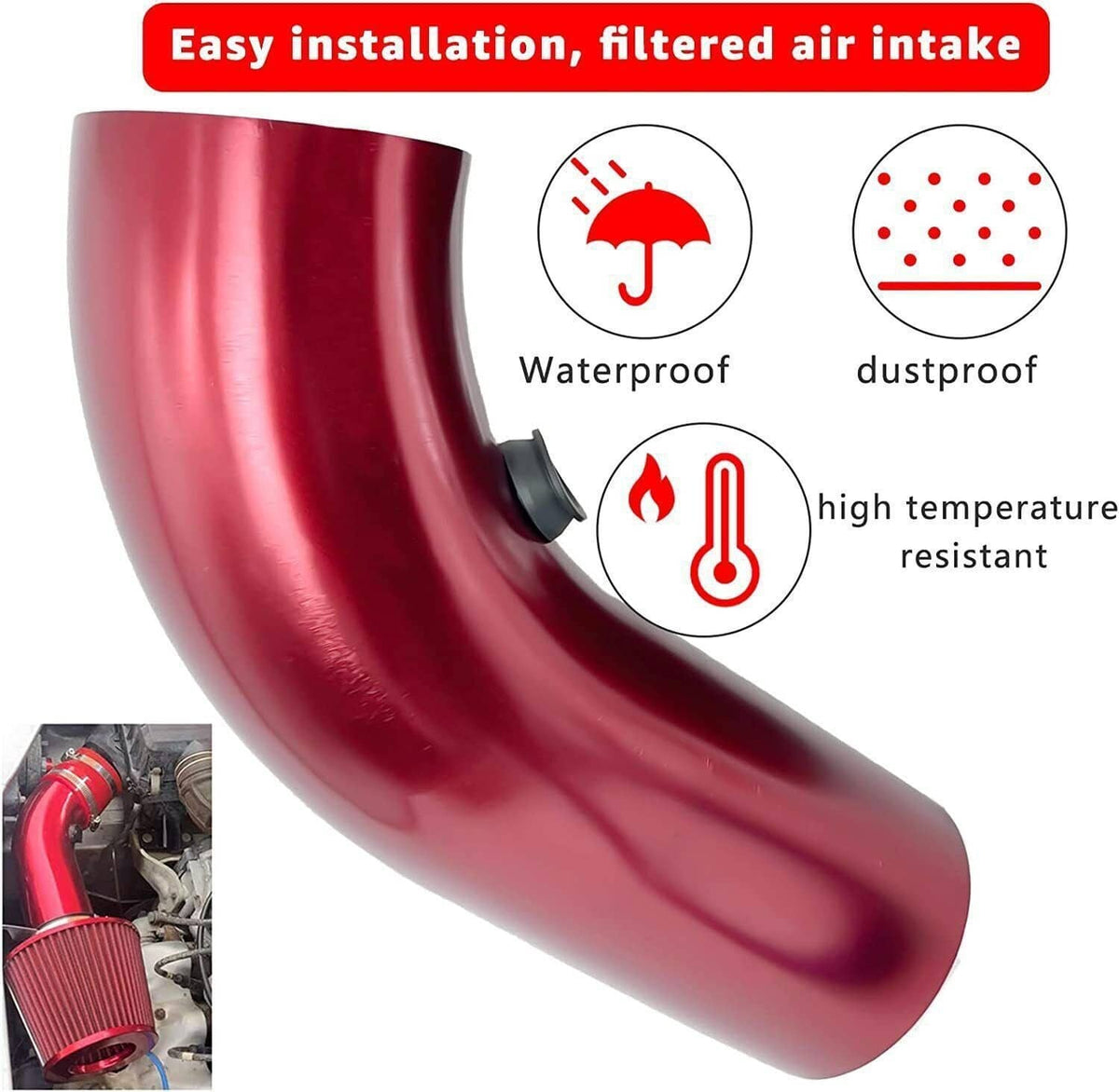 Bethesda Industrial 3" Cold Air Intake Filter Induction Kit Aluminum Pipe Power Flow Hose System