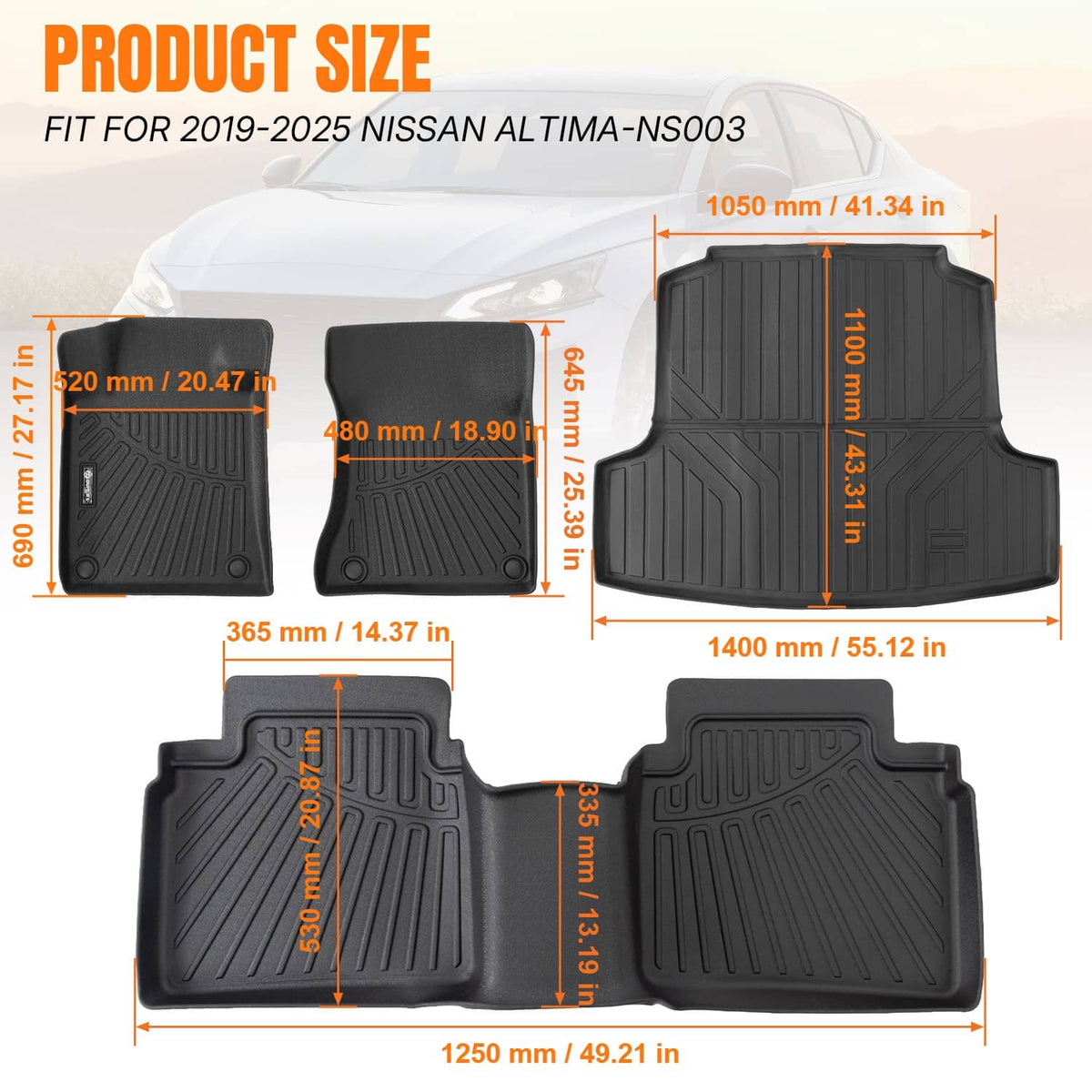 Bethesda Industrial All Weather 2 Row Floor Mat & Trunk Cargo Liner Set for 2019-2025 Nissan Altima