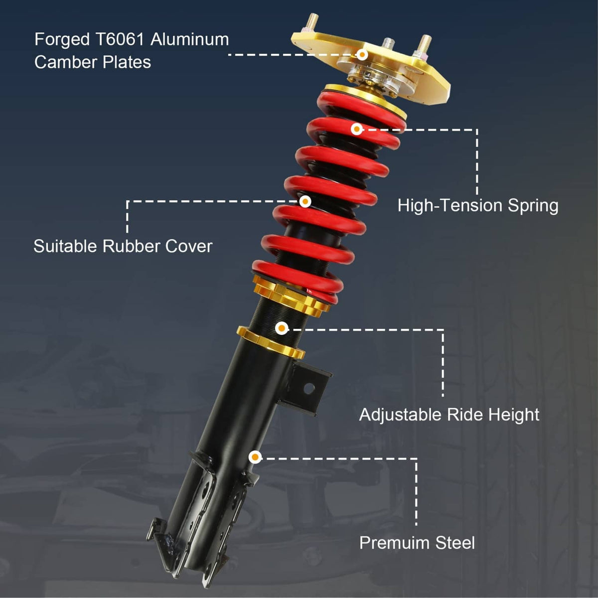 Bethesda Industrial Full Coilovers For 2000-2005 Mitsubishi Eclipse 3rd-Gen D53A / D52A Adj Height