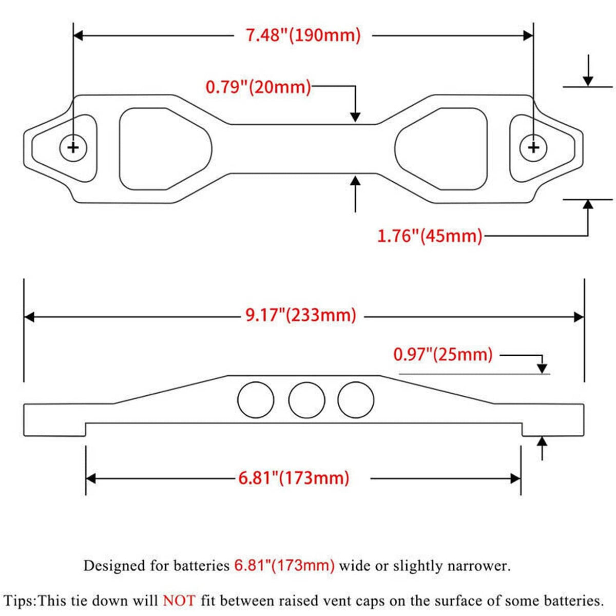 Bethesda Industrial Billet Aluminum Car Battery Tie Down Mount Bracket Brace Bar 220-190mm Silver